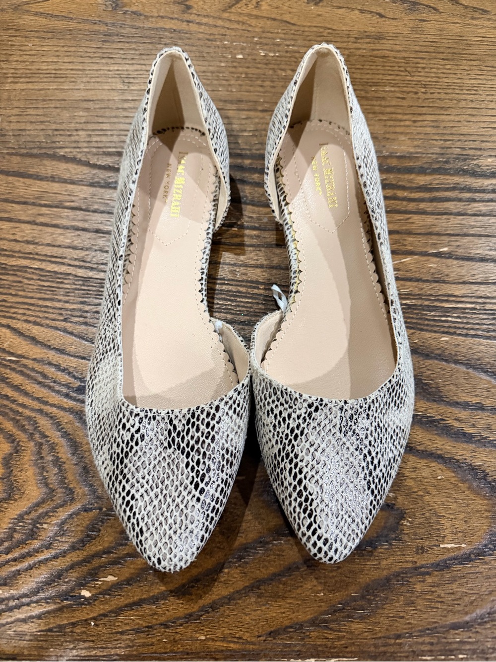 Isaac Mizrahi Snake-Print Pointed Toe Flats in White and Black